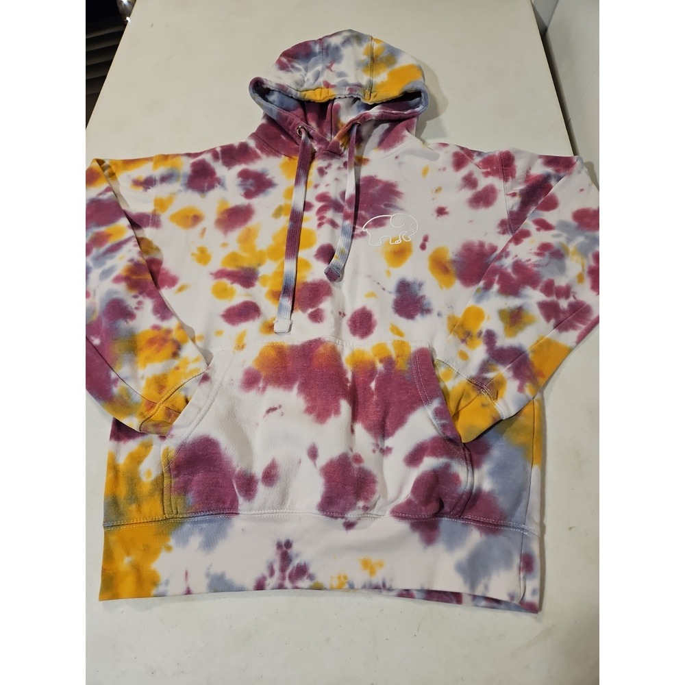Ivory Ella Hoodie Womens XS Elephant white tie-dye Pullover kangaroo pocket (669